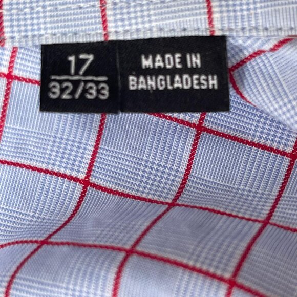 Hugo Boss Men's Checkered Sharp Fit Long Sleeve Blue & Red Shirt Size 17 - Picture 4 of 6